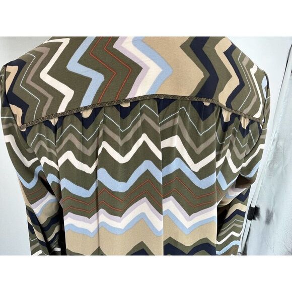Diane Von Furstenberg Dress Shirtdress Bariloche Olive Chevron Print Silk Size 4 - Picture 13 of 16